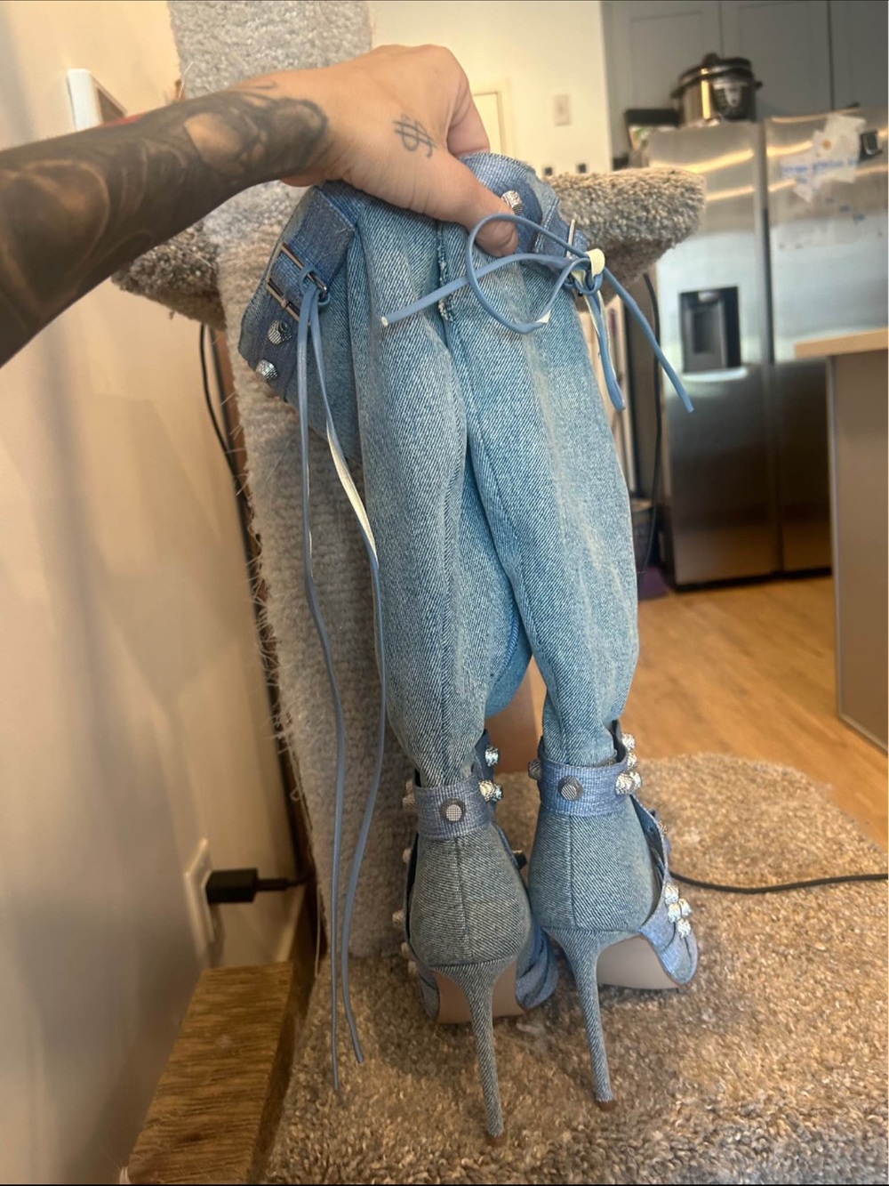 Steve Madden Denim-Stretch Pointed Knee-High Boots - Light Blue - Picture 3 of 3